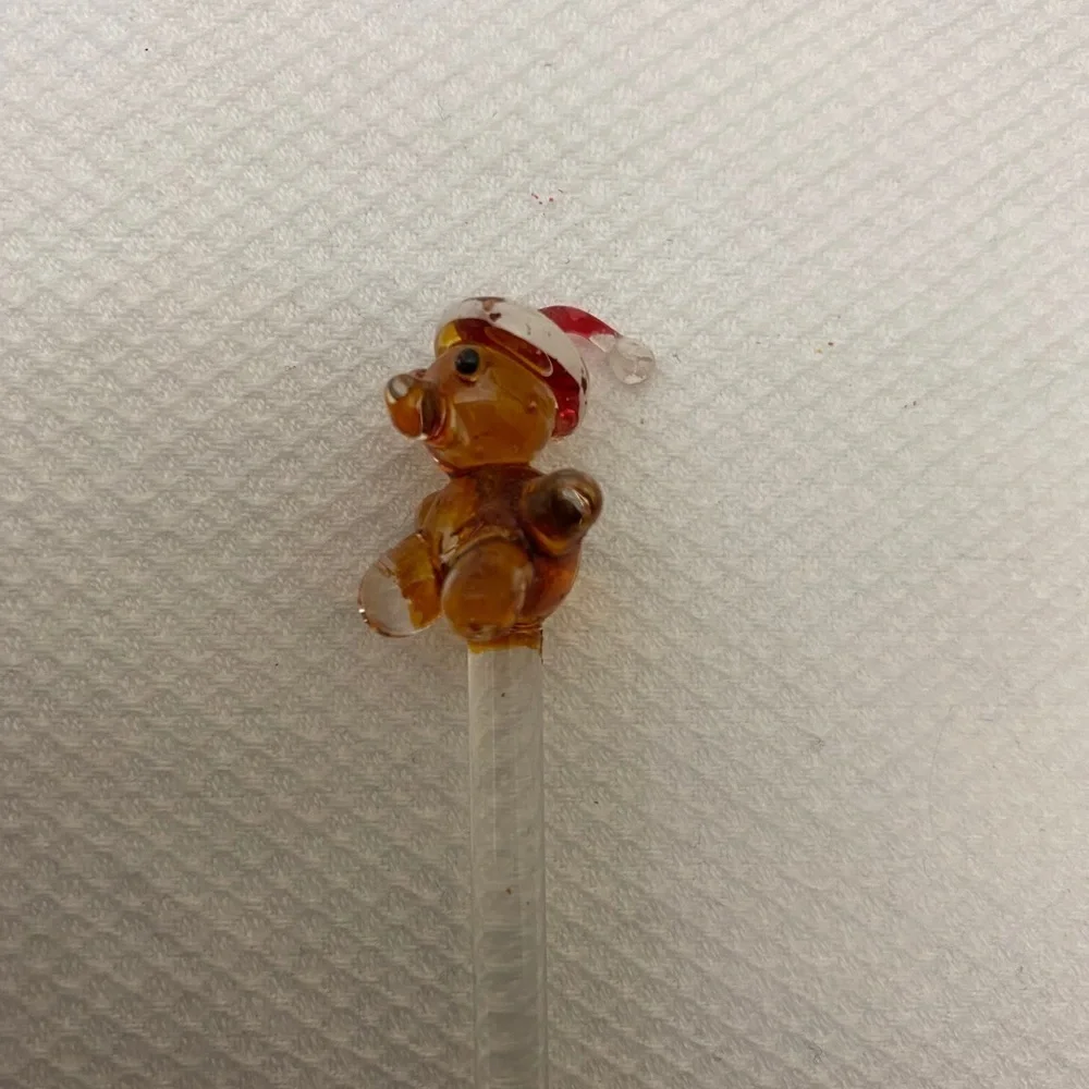 🔵4/$20 “SANTA BEAR” Princess House Glass Swizzle Stick Stirrer NEW - Picture 2 of 4